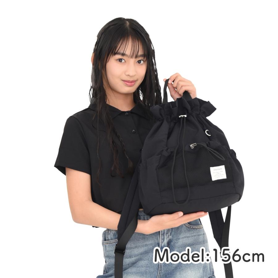 巾着リュック リュックサック ナイロン ギャザー メッシュポケット 12L