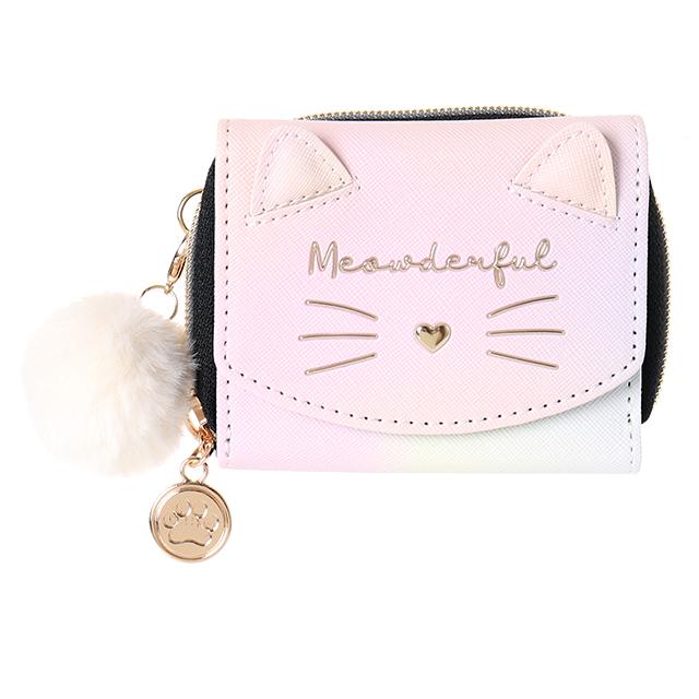 ❤【新色♪】【可愛さ×高級感♪】お洒落可愛い猫の総本革コンパクトミニ財布♪グレー 合皮ネコフェイス×グラデミニ財布 : AXCIS - 通販 - Yahoo!ショッピング