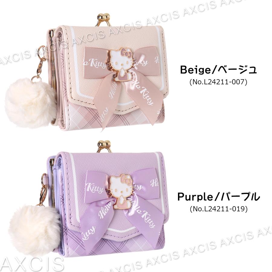 ミニ財布 ハローキティ 口金 リボン チェック プレート 合皮 ミニ財布 ハローキティ 口金 リボン チェック プレート 合皮