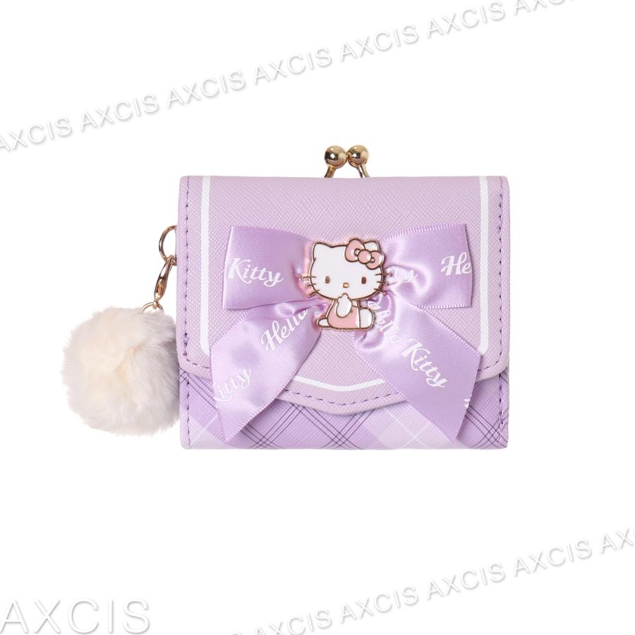 ミニ財布 ハローキティ 口金 リボン チェック プレート 合皮 ミニ財布 ハローキティ 口金 リボン チェック プレート 合皮