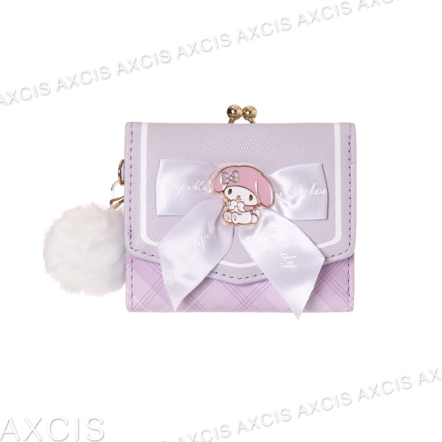 ミニ財布 マイメロディ 口金 チェック プレート リボン 合皮