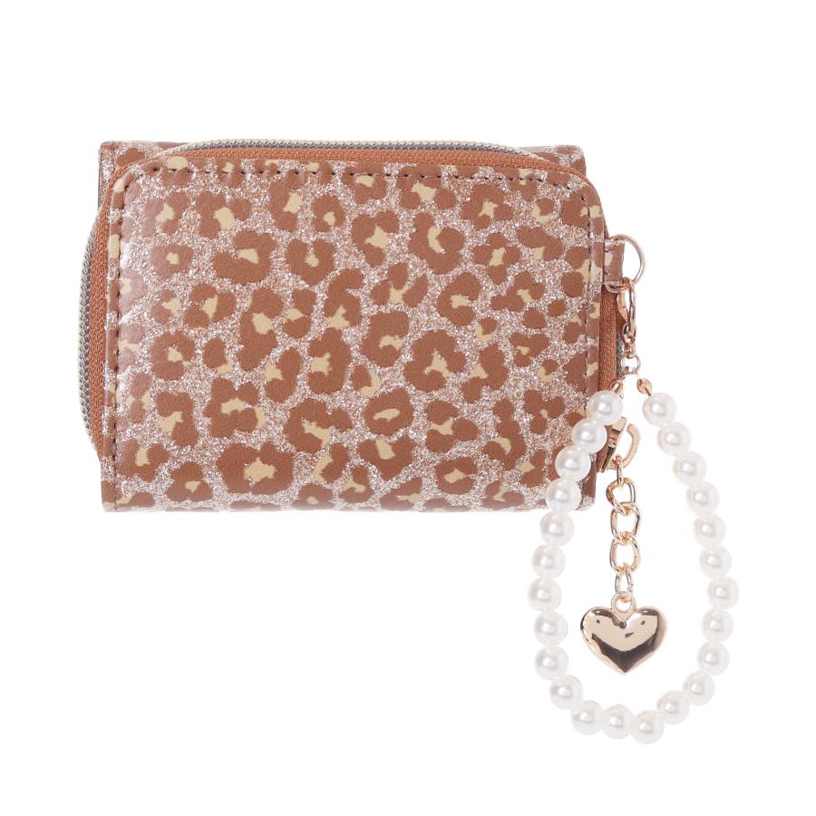 ハローキティ 日焼け キティ グリッター ヒョウ柄 三つ折りミニ財布 合