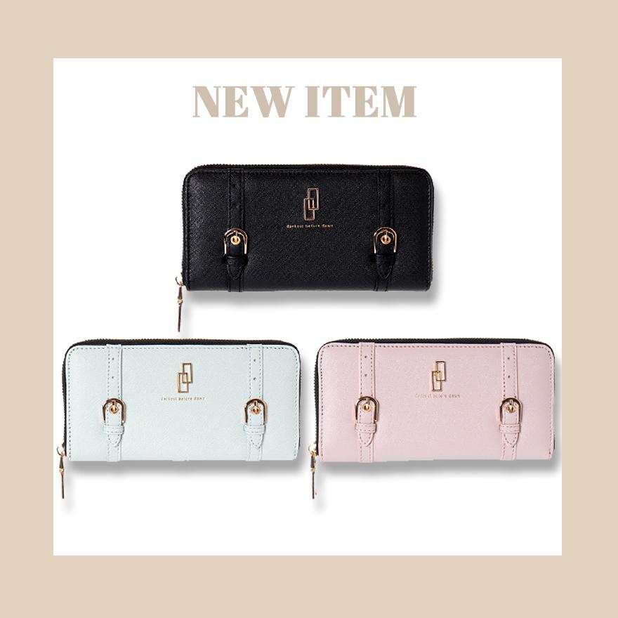 合皮オーバーレイラインプレート付Wベルトラウンドファスナー長財布