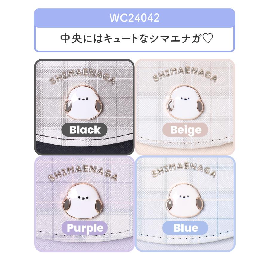 シマエナガ ミニ財布 三つ折り財布 チェック柄 プレート付き 合皮