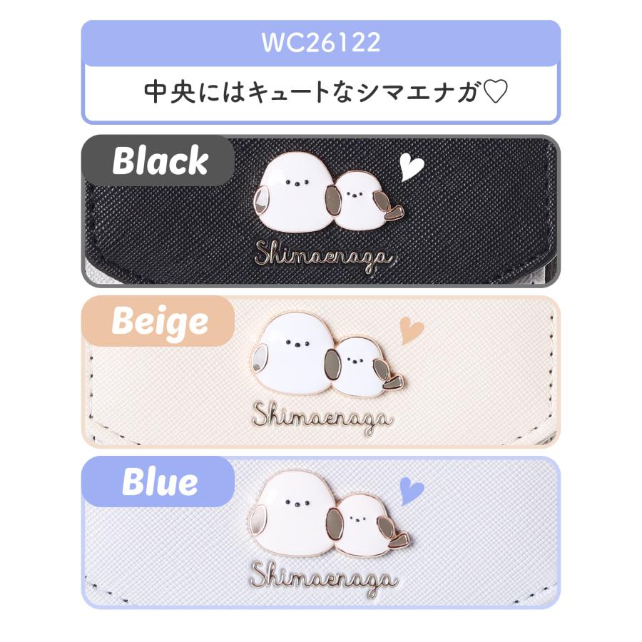 シマエナガ ミニ財布 三つ折り財布 チェック柄 プレート付き 合皮