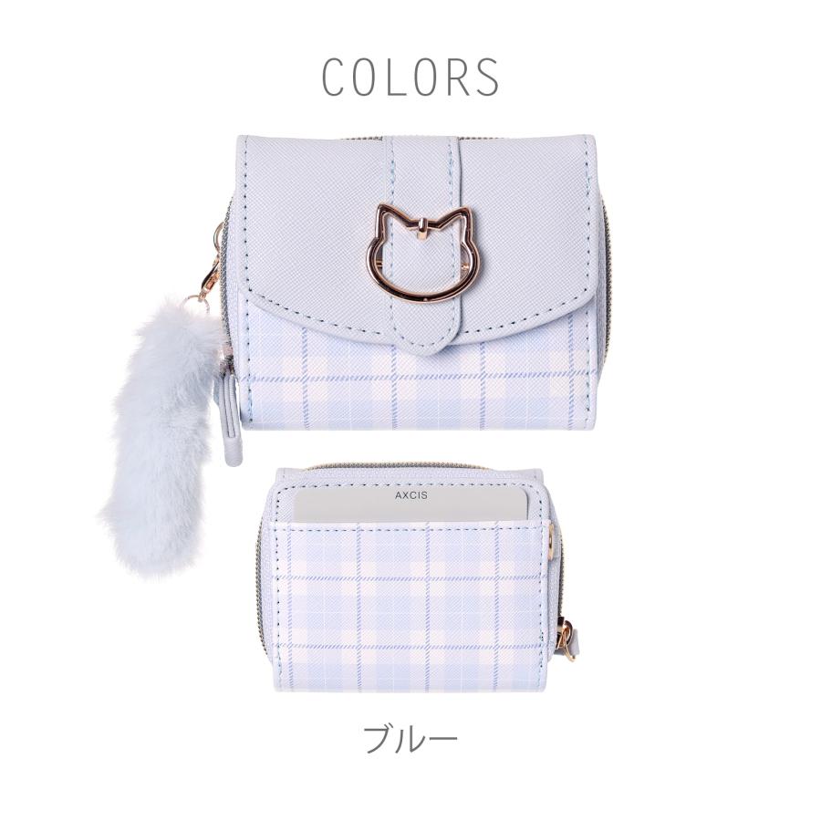 ねこ ネコバックル 三つ折り ミニ財布 チェック柄 合皮 女の子