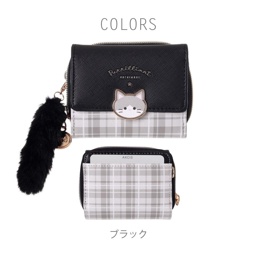 SALE30％OFF】△ネコホック ミニ財布 三つ折り チェック柄 合皮