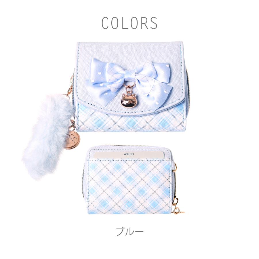 Coboca+ ミニ財布 ネコ ファー チャーム チェック リボン 合皮