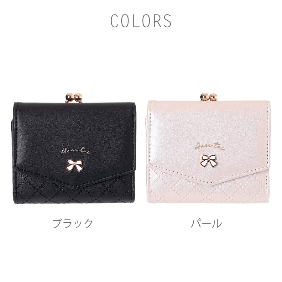 リボン付きホワイト折り財布 三つ折りミニ財布 女の子 リボン付き 合皮 型押し 口金 小さい