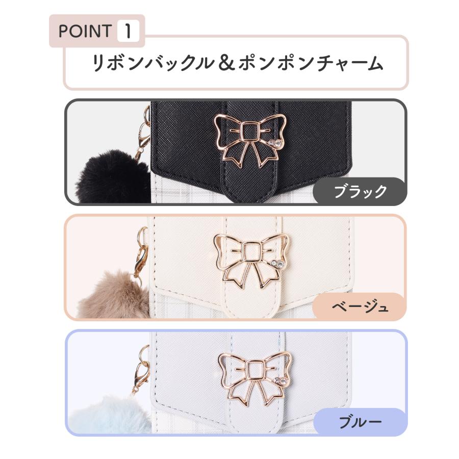 合皮 チェック リボン 口金 ミニ財布 三つ折り 女の子 キッズ