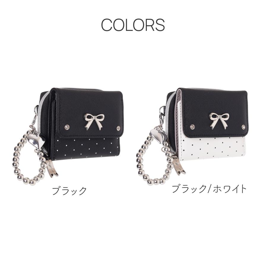ミニ財布 女の子 三つ折り 財布 合皮 ドット リボン プレート かわいい 