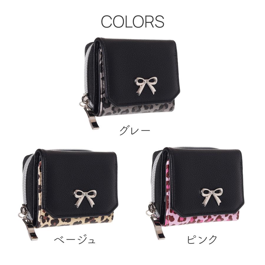 Coboca+ ミニ財布 三つ折り ヒョウ柄 リボン 合皮 レディース