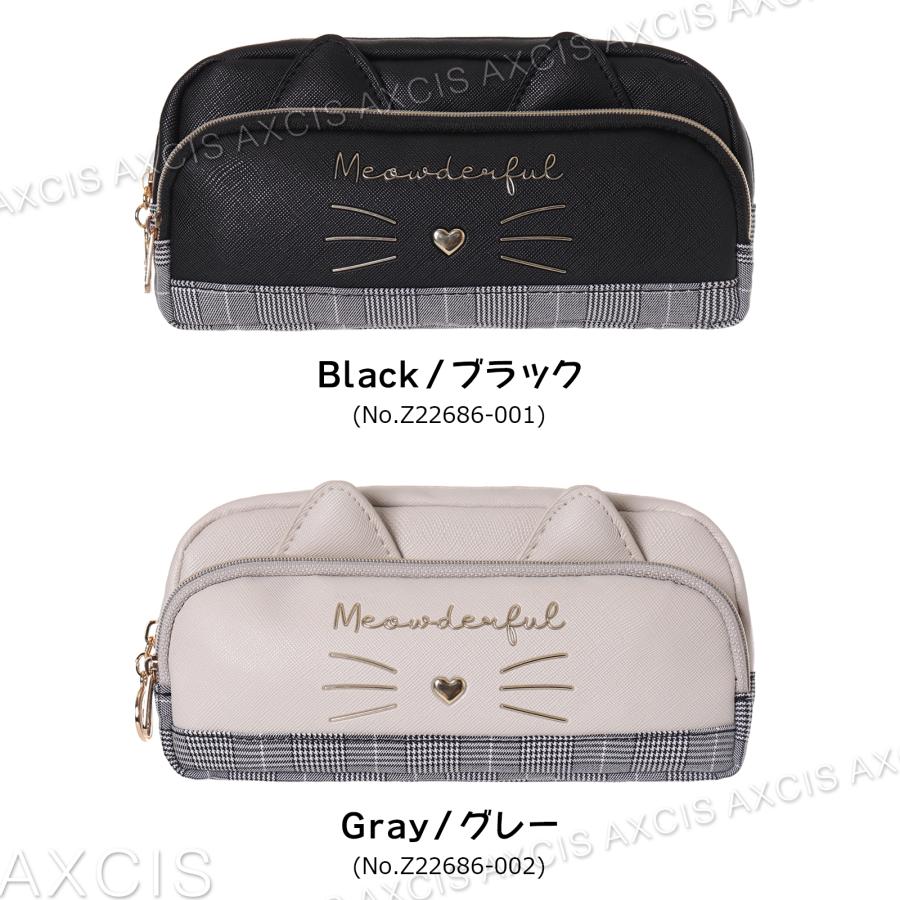 ネコフェイス 猫耳 ネコミミ Pポーチ グレンチェック 前ポケット付 合