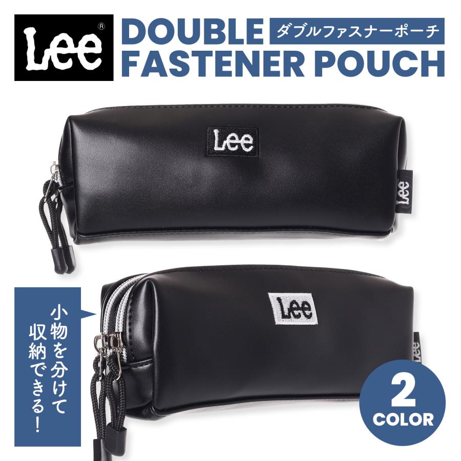 Lee 合皮 ロゴ刺しゅう ダブルファスナーポーチ 2層 小物入れ 化粧