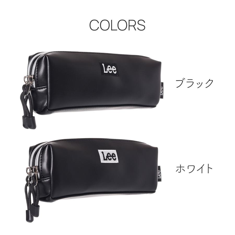 Lee 合皮 ロゴ刺しゅう ダブルファスナーポーチ 2層 小物入れ 化粧