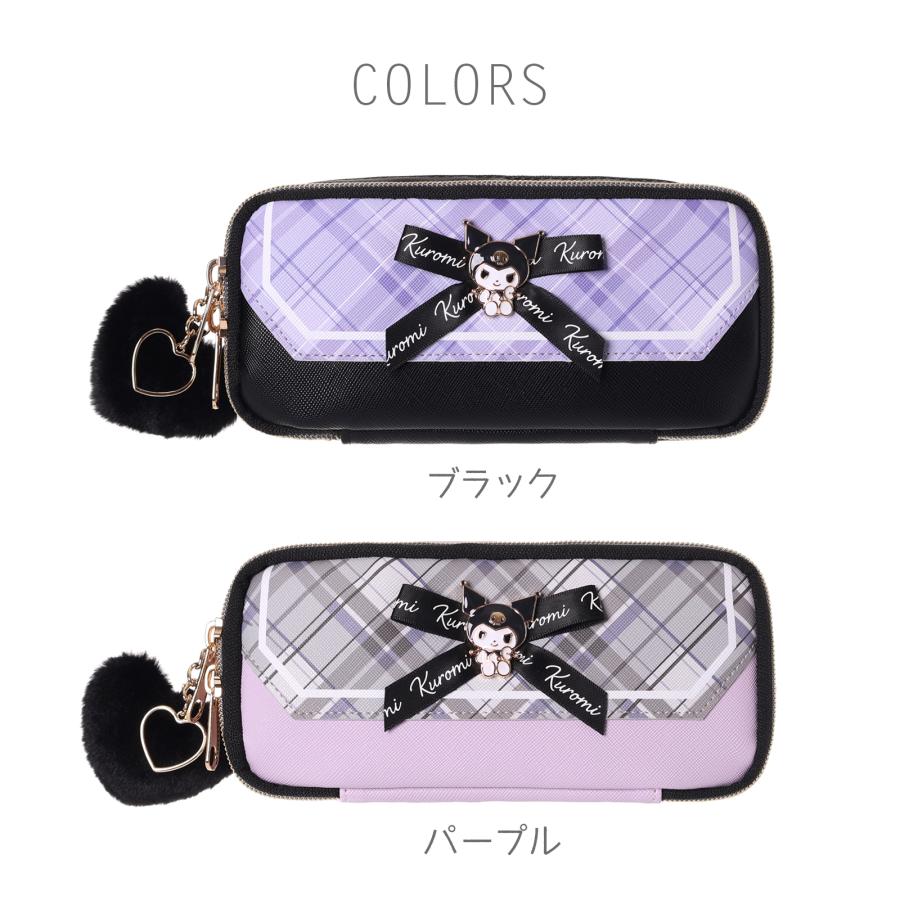 サンリオ 合皮 チェック リボンプレート 多機能ポーチ ハートチャーム