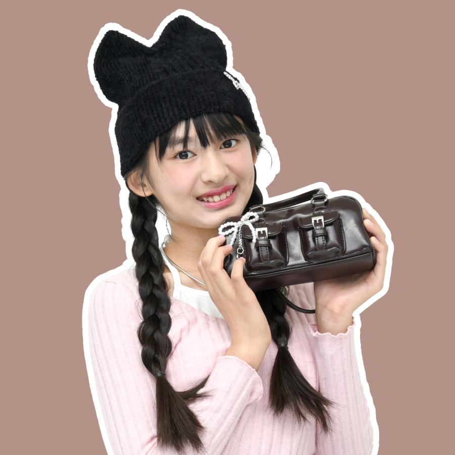 合皮 ダブルベルト ボストン型ポーチ 小物入れ 女の子 中学生 高校生