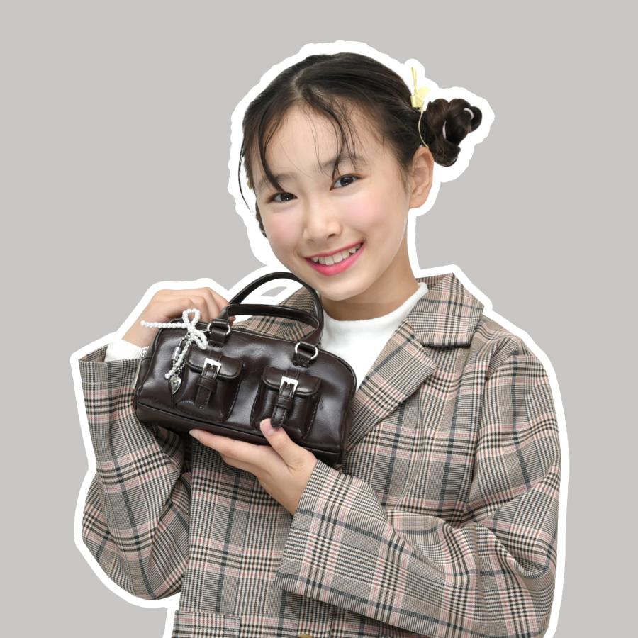 合皮 ダブルベルト ボストン型ポーチ 小物入れ 女の子 中学生 高校生