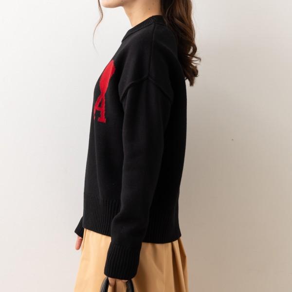 AMI Paris 秋冬 新作 アミパリス ニットセーター M男女兼用 AMI Alexandre Mattiussi アミパリス ニット セーター ブラック メンズ