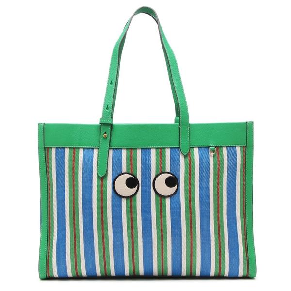 アニヤハインドマーチ トートバッグ アイズ ストライプトート グリーン ブルー メンズ レディース ANYA HINDMARCH 5050925200820 A4対応の画像