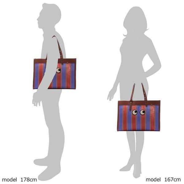 アニヤハインドマーチ トートバッグ アイズ ストライプトート レッド ブルー メンズ レディースANYA HINDMARCH 5050925200837 A4対応の画像