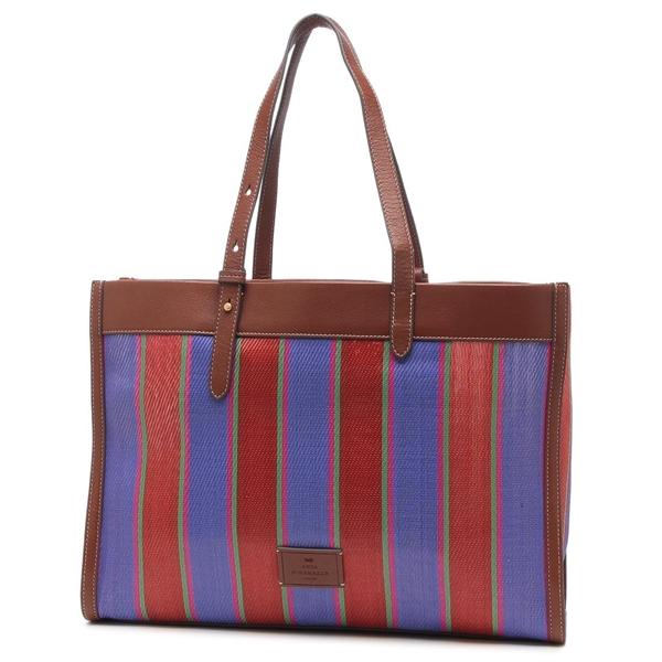 アニヤハインドマーチ トートバッグ アイズ ストライプトート レッド ブルー メンズ レディースANYA HINDMARCH 5050925200837 A4対応の画像