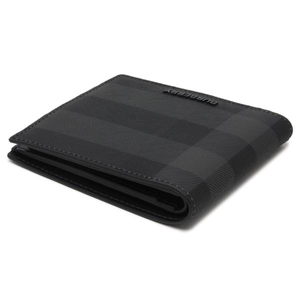 バーバリー 二つ折り財布 チェック スリム グレー ブラック メンズ BURBERRY 8100529 A1208の画像