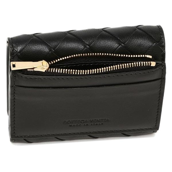Bottega Veneta 編み込みレザー三つ折り財布 黒
