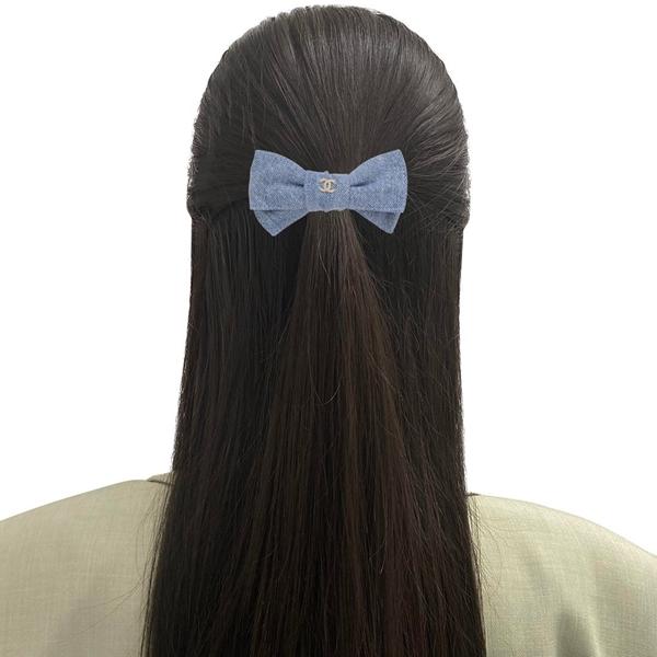 シャネル バレッタ ボウバレッタ デニム リボンモチーフ CCマーク ココマーク ブルー レディース CHANEL AAB661 B23096 U6472の画像