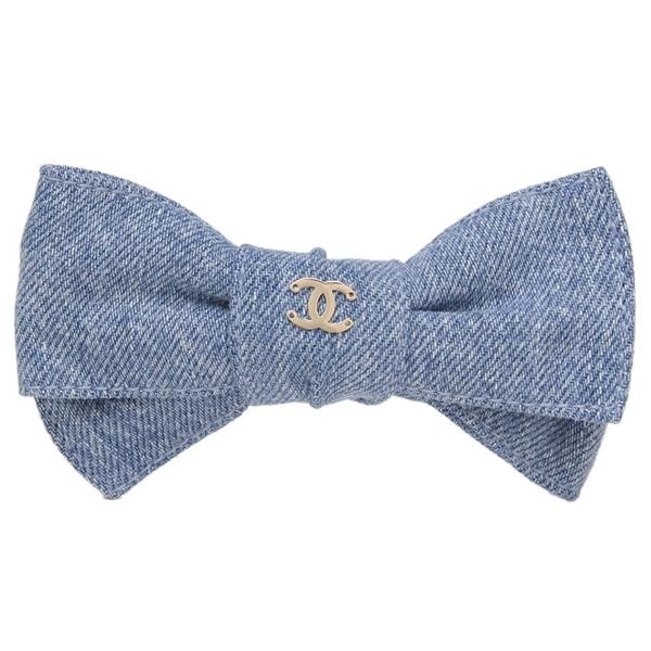 シャネル バレッタ ボウバレッタ デニム リボンモチーフ CCマーク ココマーク ブルー レディース CHANEL AAB661 B23096 U6472の画像