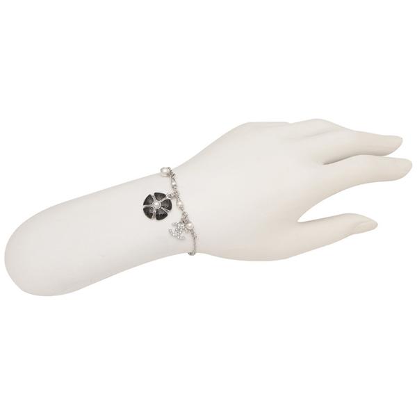 シャネル ブレスレット フラワーモチーフ 花 CCマーク ココマーク シルバー ブラック レディース CHANEL ABG891 B22986 U6097の画像