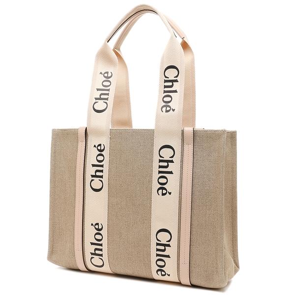 クロエ トートバッグ ウッディ ベージュ ピンク レディース CHLOE CHC22AS383I26 6J5 A4対応の画像