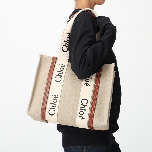 クロエ トートバッグ ウッディ ミディアム ベージュ ブラウン レディース CHLOE CHC22AS383I26 90U A4対応の画像