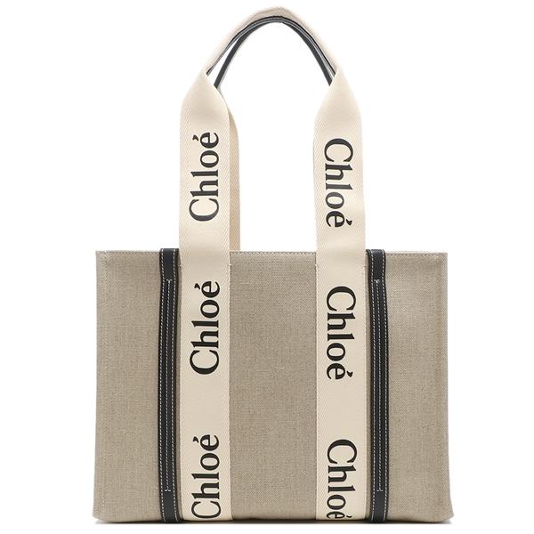 クロエ トートバッグ ウッディ ミディアム ベージュ ネイビー レディース CHLOE CHC22AS383I26 91J A4対応の画像