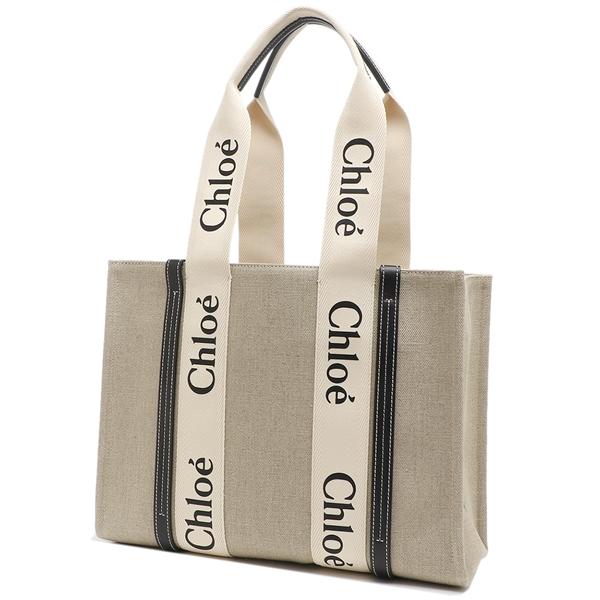 クロエ トートバッグ ウッディ ミディアム ベージュ ネイビー レディース CHLOE CHC22AS383I26 91J A4対応の画像