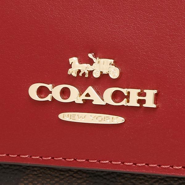 【美品】 COACH 三つ折り財布 レザー コンパクト シグネチャー レッド COACH コーチ 財布 レディース 三つ折り財布 レザー