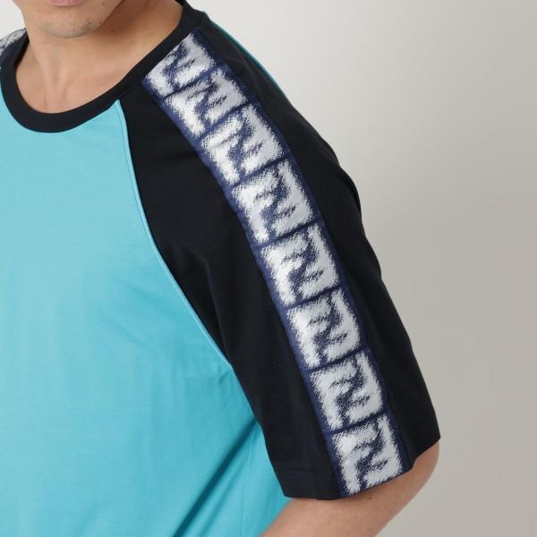 FENDI フェンディ Tシャツ トップス FFロゴ ズッカ柄ロゴ ブルー