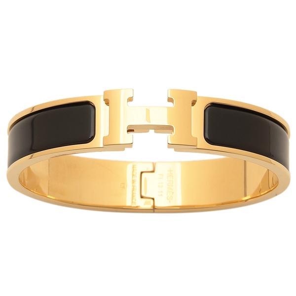 HERMES エルメスHバングルブラック×ゴールドレディース