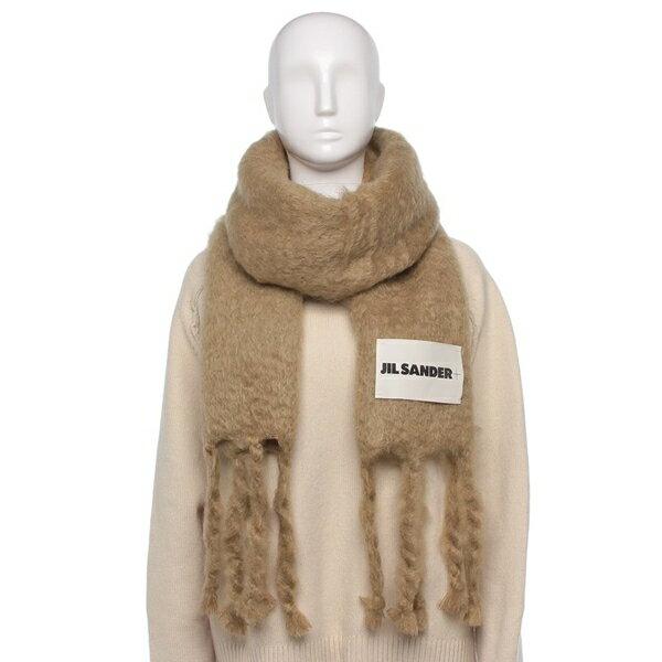 JIL SANDER ウールマフラー ベージュ 新品 JIL SANDER（ジルサンダー） マフラー ワイド フリンジ モヘア ウール