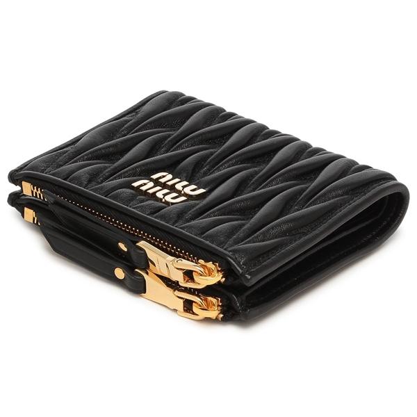 miu miu（ミュウミュウ） 二つ折り財布 マテラッセ ブラック ゴールド