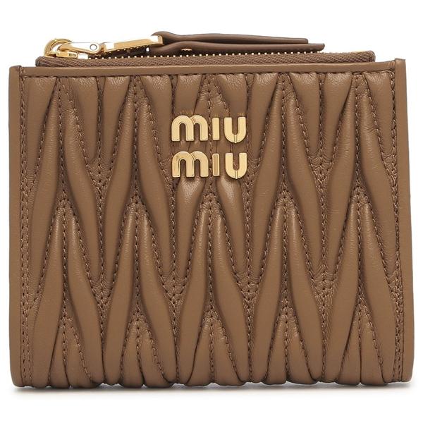 ミュウミュウ 二つ折り財布 マテラッセ ブラウン ゴールド レディース MIU MIU 5ML024 AFPP F098Lの画像