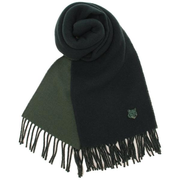 メゾンキツネのダークグリーン マフラー MAISON KITSUNE メゾンキツネ マフラー ボールド フォックス