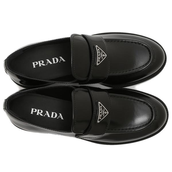 PRADA ブラック ローファー プラットフォーム PRADA 美品 プラダ レザー 厚底 レースアップ プラットフォーム