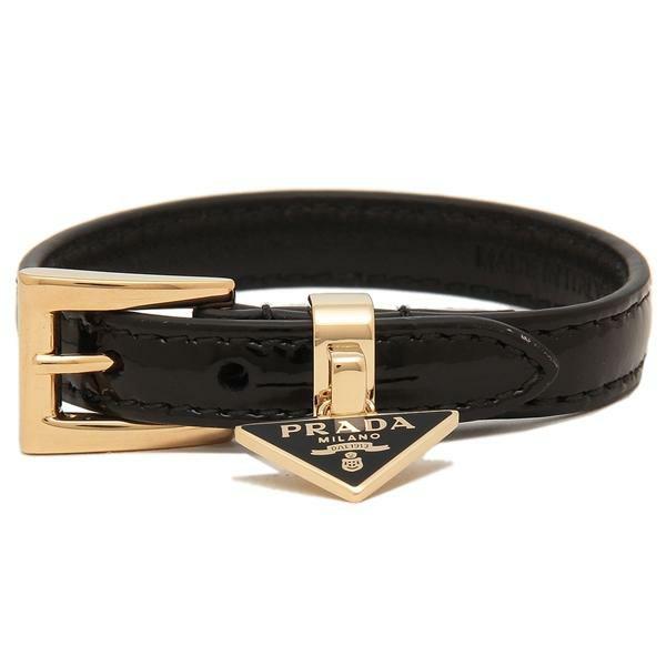 【美品】PRADA プラダ　ロゴ　ブラック レザー バングル ブレスレット PRADA プラダ ブレスレット バングル トライアングルロゴ