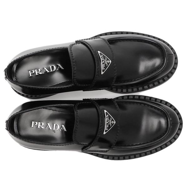 プラダ ローファー 靴 チョコレートブラッシュドレザー ブラック メンズ PRADA 2DE127 055 F0002の画像