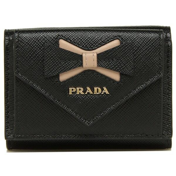 PRADA プラダ 三つ折り財布 サフィアーノ ミニ財布 リボン レディース