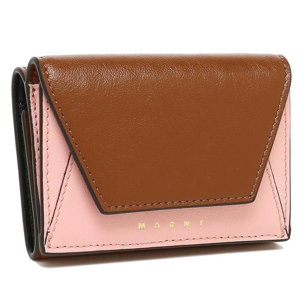 P5％ 11/1 0時〜24時】マルニ 三つ折り財布 ミニ財布 ブラウン ピンク  