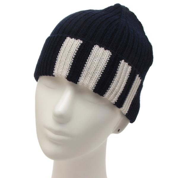 【正規品】THOM BROWNE ニット帽 ネイビー/ホワイト THOM BROWNE トムブラウン 帽子 ビーニー ニット帽 ネイビー