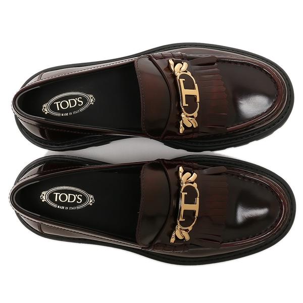 TOD'S バーガンディ ローファー トッズ TOD'S ローファー オックスフォード Tチェーン フリンジ