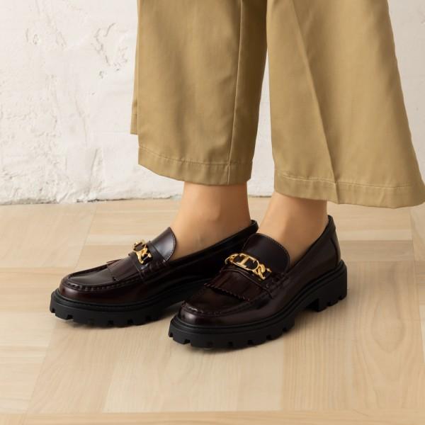 トッズ ローファー オックスフォード Tチェーン フリンジ ブラウン レディース TODS XXW08J0GF80 SHA R810の画像